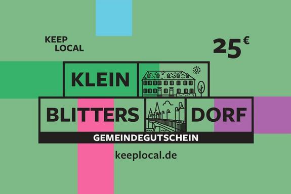 Grüne Karte mit dem Schriftzug "25 € Kleinblittersdorf Gemeindegutschein" keeplocal.de