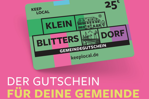 Rosa Plakat mit der Aufschrift "Schenke Heimat- Der Gutschein für deine Gemeinde"