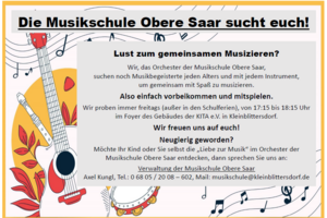 Musikschule Aufruf für Musikinteressierte